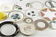 different designs of ceramic decals applied to fine bone china plates