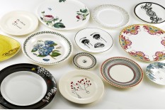 different designs of ceramic decals applied to fine bone china plates